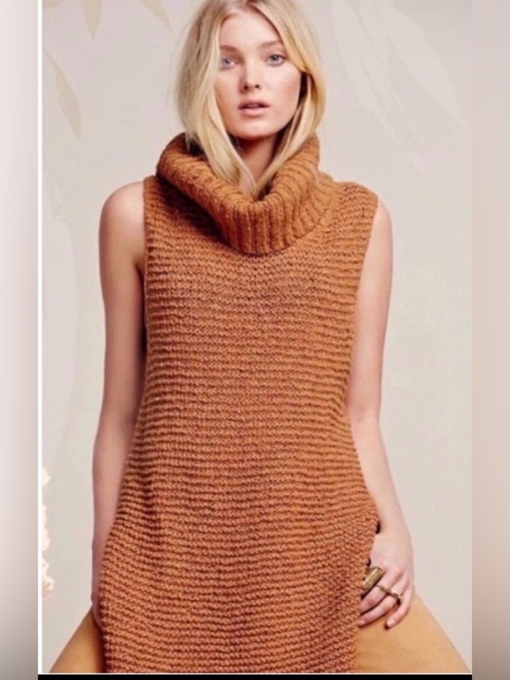 Free People Sleeveless Cowl Neck Sweater Vest in Rust Orange